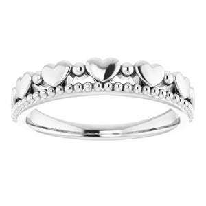 Platinum Stackable Beaded Heart Ring  -51790:104:P-ST-WBC