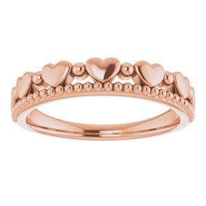 14K Rose Stackable Beaded Heart Ring  -51790:103:P-ST-WBC