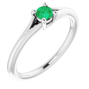14K White Emerald Youth Solitaire Ring-71984:605:P-ST-WBC