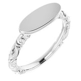 14K White 13x5.5 mm Oval Signet Ring-51803:101:P-ST-WBC