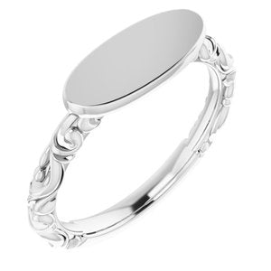 14K White 13x5.5 mm Oval Signet Ring-51803:101:P-ST-WBC