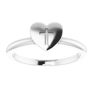 14K White Heart with Cross Ring  -R43079:101:P-ST-WBC