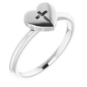 Platinum Heart with Cross Ring  -R43079:104:P-ST-WBC