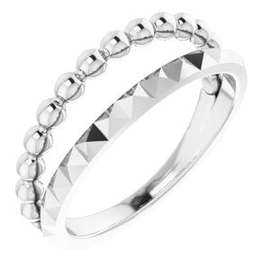 Sterling Silver Beaded & Geometric Stacked Ring   -51786:107:P-ST-WBC