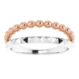 14K White & Rose Beaded & Geometric Stacked Ring   -51786:105:P-ST-WBC