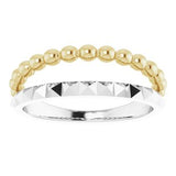 14K White & Yellow Beaded & Geometric Stacked Ring   -51786:104:P-ST-WBC