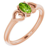 14K Rose 5x3 mm Oval Peridot Youth Heart Ring-71987:642:P-ST-WBC