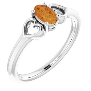 Sterling Silver 5x3 mm Oval Imitation Citrine Youth Heart Ring-71987:690:P-ST-WBC
