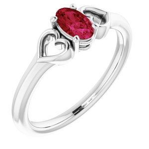 Sterling Silver 5x3 mm Oval Imitation Ruby Youth Heart Ring-71987:686:P-ST-WBC