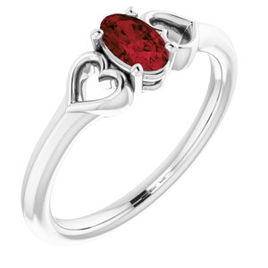 Sterling Silver 5x3 mm Oval Imitation Garnet Youth Heart Ring-71987:680:P-ST-WBC