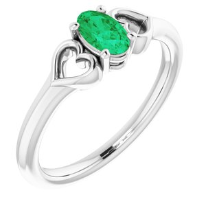 Sterling Silver 5x3 mm Oval Emerald Youth Heart Ring-71987:669:P-ST-WBC