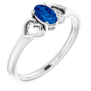 Sterling Silver 5x3 mm Oval Imitation Blue Sapphire Youth Heart Ring-71987:688:P-ST-WBC