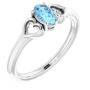 Sterling Silver 5x3 mm Oval Aquamarine Youth Heart Ring-71987:666:P-ST-WBC