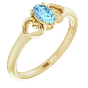 14K Yellow 5x3 mm Oval Aquamarine Youth Heart Ring-71987:618:P-ST-WBC