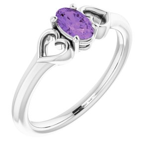 Sterling Silver 5x3 mm Oval Amethyst Youth Heart Ring-71987:665:P-ST-WBC