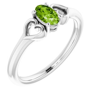 Sterling Silver 5x3 mm Oval Peridot Youth Heart Ring-71987:674:P-ST-WBC