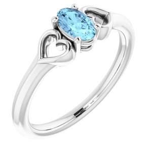 Sterling Silver 5x3 mm Oval Imitation Aquamarine Youth Heart Ring-71987:682:P-ST-WBC