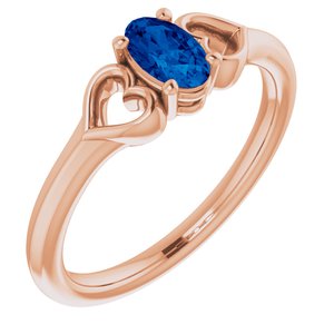 14K Rose 5x3 mm Oval Blue Sapphire Youth Heart Ring-71987:643:P-ST-WBC