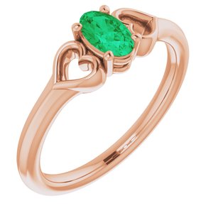 14K Rose 5x3 mm Oval Emerald Youth Heart Ring-71987:637:P-ST-WBC