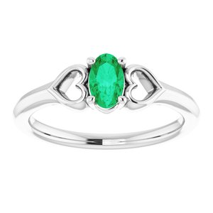 14K White 5x3 mm Oval Emerald Youth Heart Ring-71987:605:P-ST-WBC