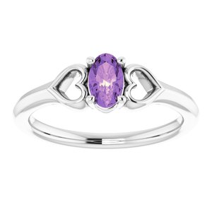 Sterling Silver 5x3 mm Oval Imitation Amethyst Youth Heart Ring-71987:681:P-ST-WBC