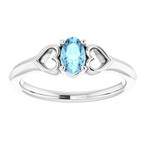 Sterling Silver 5x3 mm Oval Aquamarine Youth Heart Ring-71987:666:P-ST-WBC