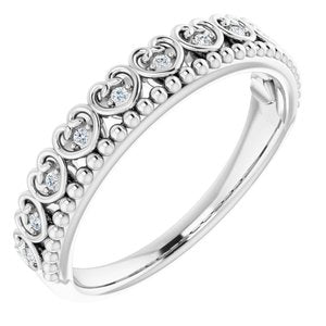 Platinum .05 CTW Diamond Beaded Heart Stackable Ring  -123432:603:P-ST-WBC