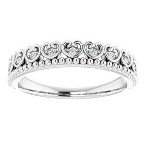 Platinum .05 CTW Diamond Beaded Heart Stackable Ring  -123432:603:P-ST-WBC