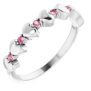 14K White Pink Tourmaline Stackable Heart Ring           -71999:645:P-ST-WBC