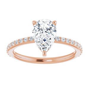 14K Rose 9x6 mm Pear  Forever One‚Ñ¢ Moissanite & 1/5 CTW Diamond Engagement Ring  -653391:707:P-ST-WBC