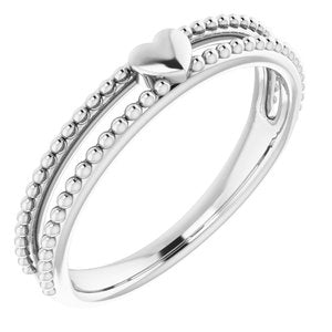 Platinum Milgrain Stackable Heart Ring     -51828:104:P-ST-WBC