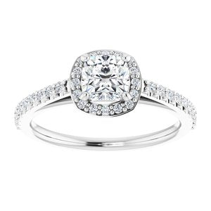 14K White 5 mm Cushion Forever One‚Ñ¢ Moissanite & 1/4 CTW Diamond Engagement Ring -653382:681:P-ST-WBC