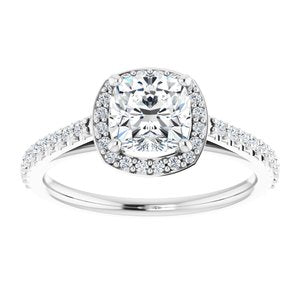 14K White 6 mm Cushion Forever One‚Ñ¢ Moissanite & 1/4 CTW Diamond Engagement Ring -653382:689:P-ST-WBC