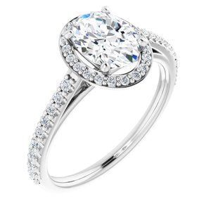 14K White 8x6 mm Oval Forever One‚Ñ¢ Moissanite & 1/4 CTW Diamond Engagement Ring -653382:665:P-ST-WBC