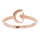 14K Rose Crescent Moon & Star Negative Space Ring  -51847:103:P-ST-WBC
