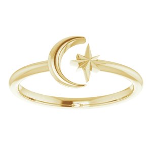 14K Yellow Crescent Moon & Star Negative Space Ring  -51847:102:P-ST-WBC