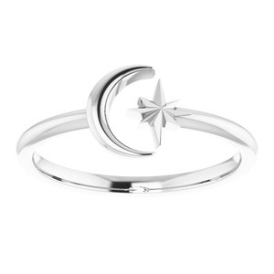 14K White Crescent Moon & Star Negative Space Ring  -51847:101:P-ST-WBC