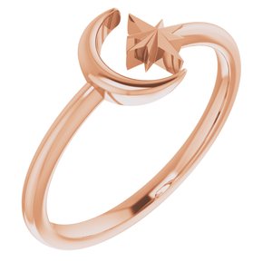 14K Rose Crescent Moon & Star Negative Space Ring  -51847:103:P-ST-WBC