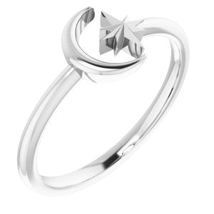 14K White Crescent Moon & Star Negative Space Ring  -51847:101:P-ST-WBC