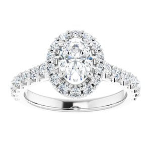 14K White 7x5 mm Oval Forever One‚Ñ¢ Moissanite & 3/4 CTW Diamond Engagement Ring  -653384:657:P-ST-WBC