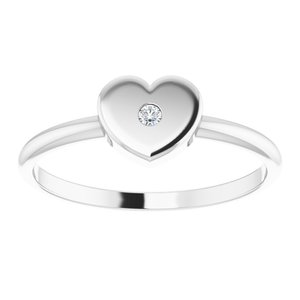 Sterling Silver .01 CT Diamond Solitaire Heart Youth Ring -19402:604:P-ST-WBC