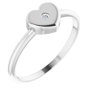Sterling Silver .01 CT Diamond Solitaire Heart Youth Ring -19402:604:P-ST-WBC
