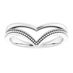 14K White Beaded V Ring -51878:101:P-ST-WBC