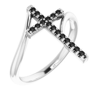 Platinum 1/8 CTW Black Diamond Cross Ring-R43104:608:P-ST-WBC