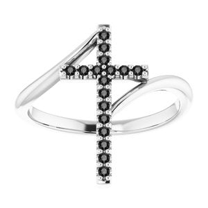 Platinum 1/8 CTW Black Diamond Cross Ring-R43104:608:P-ST-WBC