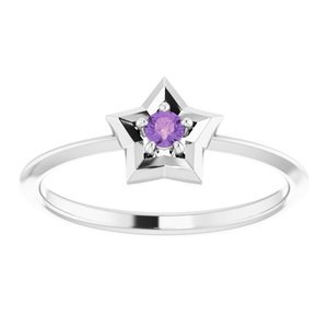 14K White 3 mm Round February Youth Star Birthstone Ring-653419:605:P-ST-WBC