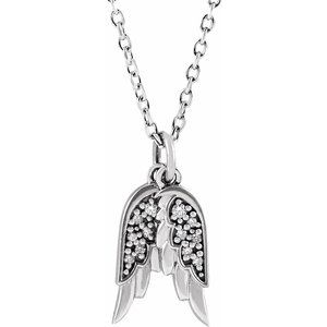 Platinum .03 CTW Diamond Angel Wings 16-18" Necklace-87226:120:P-ST-WBC