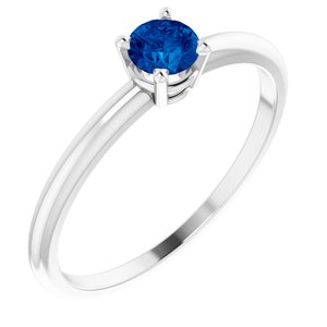 14K White 3 mm Round Blue Sapphire Birthstone Ring Size 3-19399:60006:P-ST-WBC