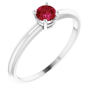 14K White 3 mm Round Ruby Birthstone Ring Size 3-19399:60004:P-ST-WBC