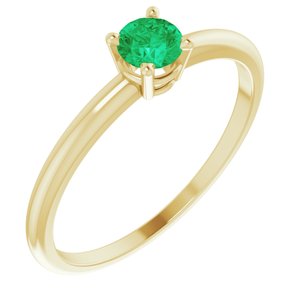 14K Yellow 3 mm Round Imitation Emerald Birthstone Ring Size 3-19399:133:P-ST-WBC